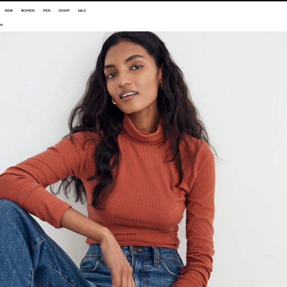 Madewell Ribbed Turtleneck Long Sleeve Base Layer or Wear Alone Earth Tone Mauve - Picture 2 of 2